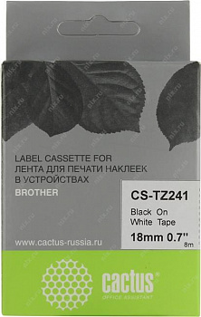 Cactus (CS-TZ241) лента для печати этикеток (ширина 18мм, 8м, чёрный на белом)